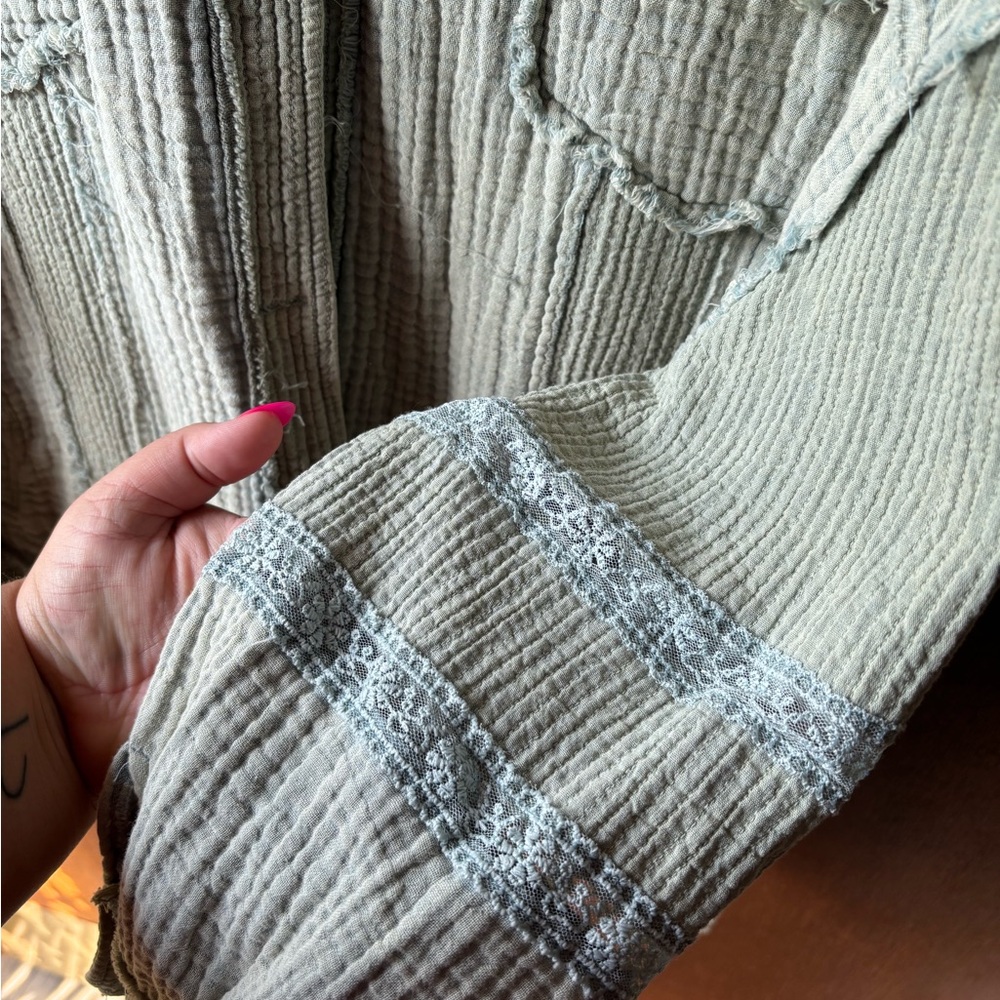 POL Textured Cream Jacket with Lace Accents